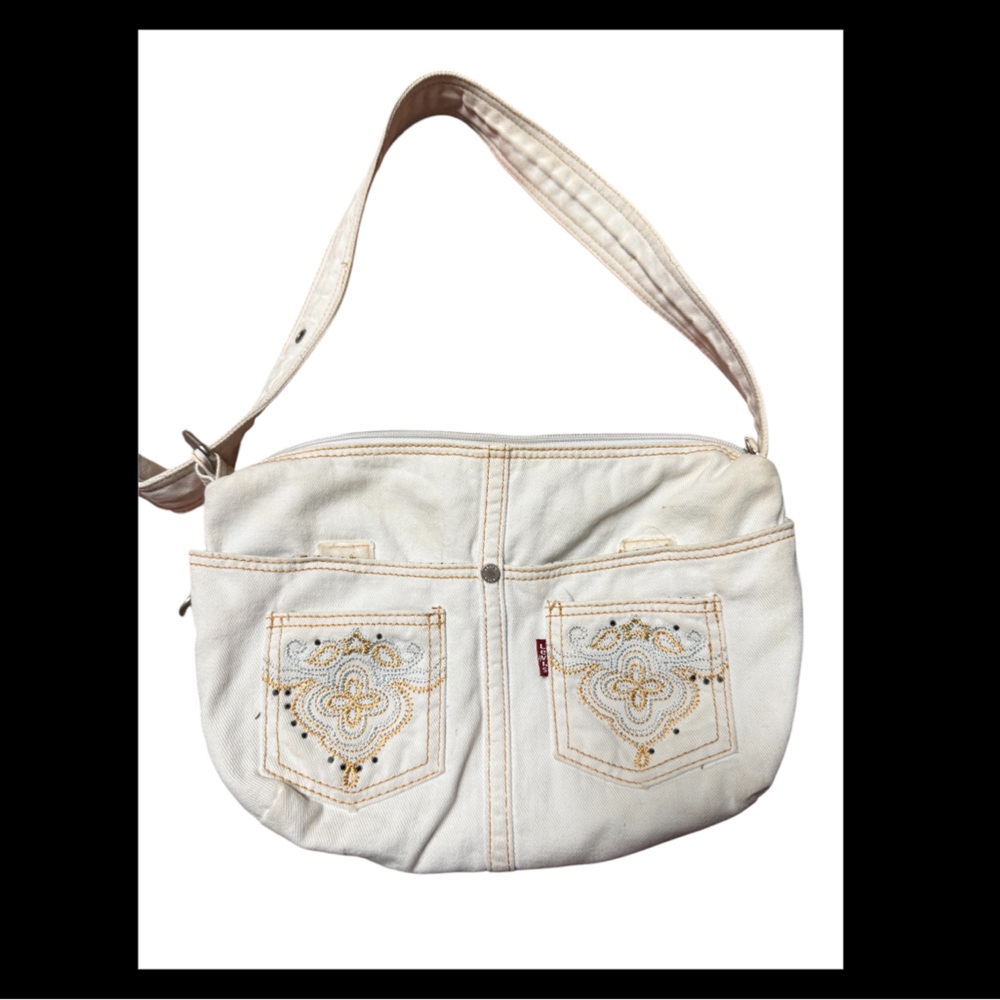 ✨Authentic Levi Quality Clothing White Sparkled Denim Adjustable Shoulder Bag✨